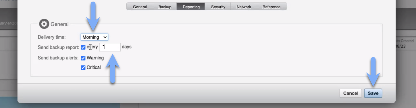 In the Reporting tab, modify delivery time and cadence.png