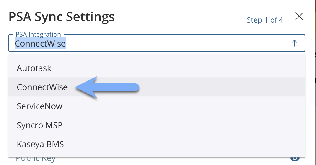 Under PSA Sync Settings choose ConnectWise.png