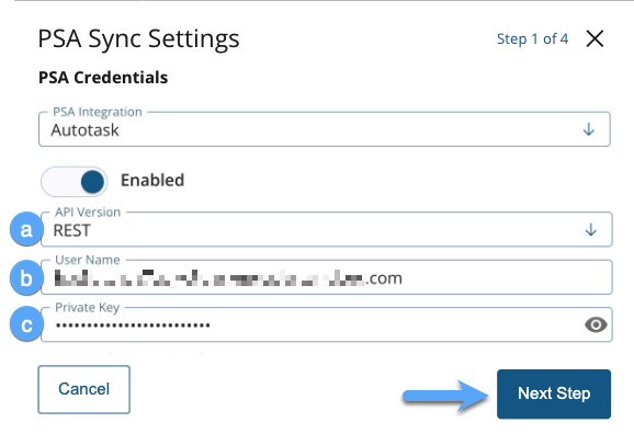 Enter PSA Sync Settings and Click Next Step.png
