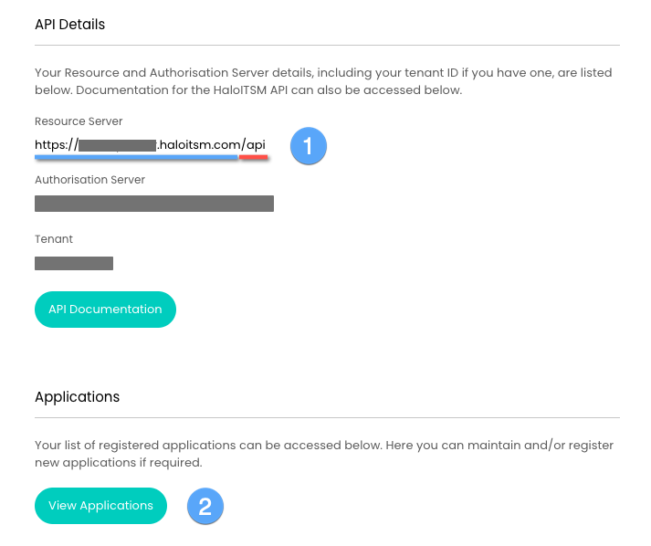 Note your Resource Server Address (not including API) and click View Applications.png