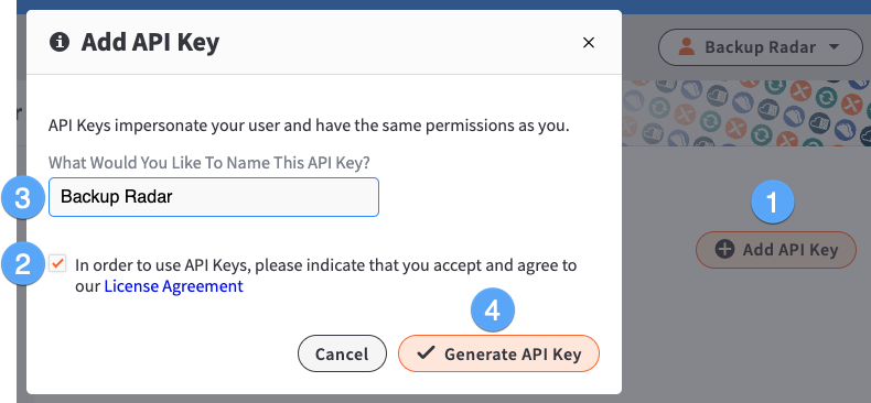Add API Key > License Agreement Terms > Name your API Key > Generate API Key.png